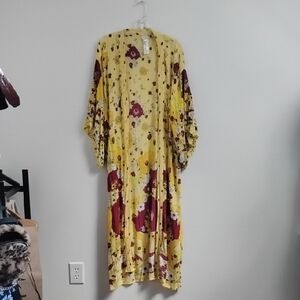 Free People Yellow Floral Hidden Hills Boho Summer Festival Maxi Summer Kimono